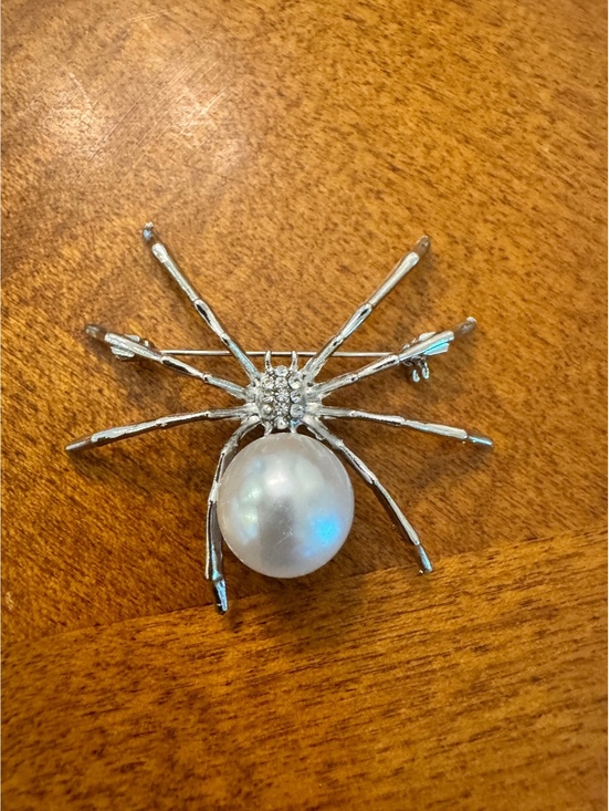 Jewelry - Silver Spider Brooch with Pearl and Rhinestones 307